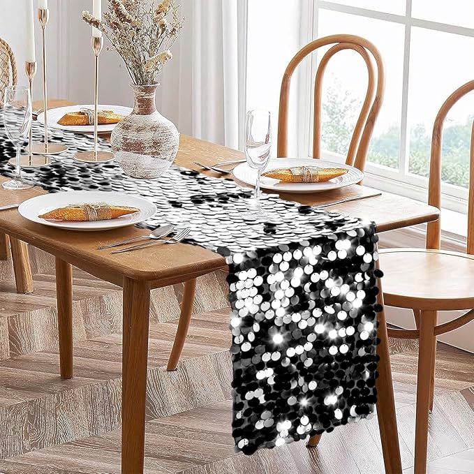 VHH Sequin Table Runner 12 x 108 inches Black Table Runner, Glitter Runner for Party Wedding Birthday, Party Spring Easter Rustic, Birthday Supplies Decorations (1 Pack).