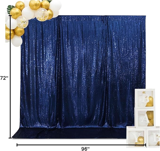 SquarePie Sequin Backdrop Background Curtain Less Transparent Sparkly for Wedding Party 6FT x 8FT Navy Blue