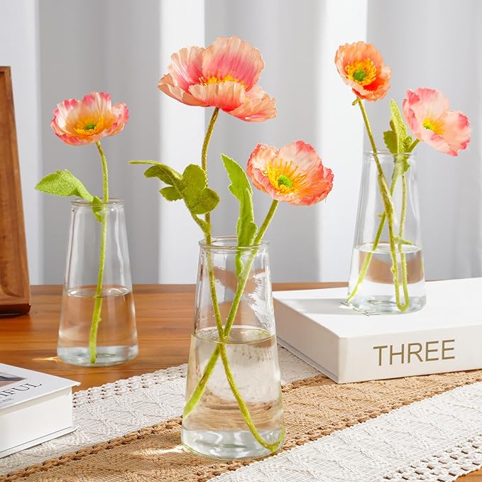 Glass Bud Vases for Centerpieces, Small Flower Vase in Bulk Set of 10, Modern Clear Mini VaseS for Rose Tulip, Wedding Party Dining Table Decor