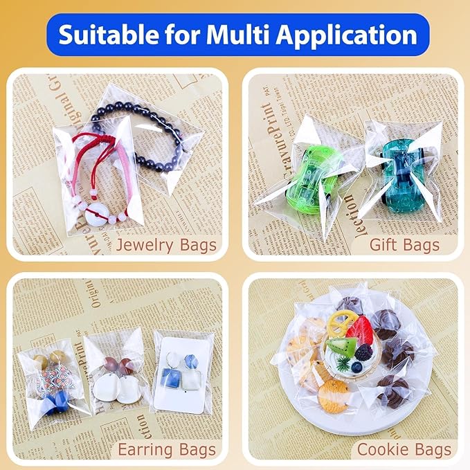 PigPotParty 2"x3" Cellophane Cookie Bags Self Sealing, 200 Pcs Clear Plastic Treat Individual Cookie Bags with seal, Perfect for Goodies, Party Favors, Snacks, Gift Wrapping