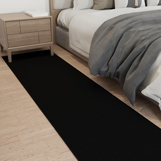 Ottomanson 2x20 Non Slip Extra Long Hallway Runner Rug with Rubber Backing - Solid Modern Kitchen Rug for Bedroom or Living Room, Black, 2' x 20'