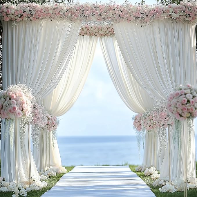 leegleri 50ftx12ft Wrinkle Free Ivory Backdrop Curtain, 10 Panels 12FT Height Ivory Wedding Backdrop Drapes, Silky Polyester Back Drop Cloth for Birthday Photography Background Party Backdrop Draping
