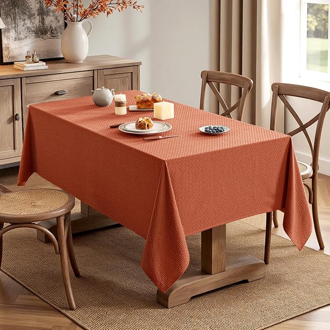 MIULEE Fall Tablecloth Burnt Orange Linen Cottton Table Cloth Rectangle Waterproof Spillproof Cross-Star Textured Table Cltoth Decorative Farmhouse for Dining Party Weddings 60x120 Inch