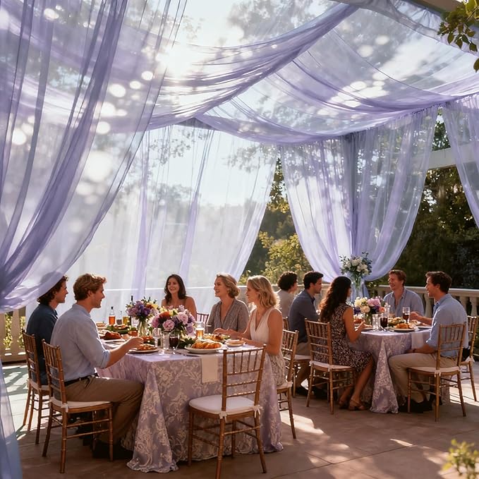 Wedding Arch Draping Fabric 29" x 18 FT Lavender Sheer Chiffon Outdoor Curtain Drapes for Wedding Birthday Party Ceremony Decor(1 Panel, Lavender)