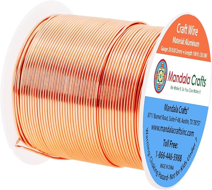 Mandala Crafts 20 Gauge Anodized Aluminum Craft Wire for Jewelry Making - 100 FT Colored Flexible Copper Tone Wire - Bendable for Bonsai Armature Crafting Sculpting
