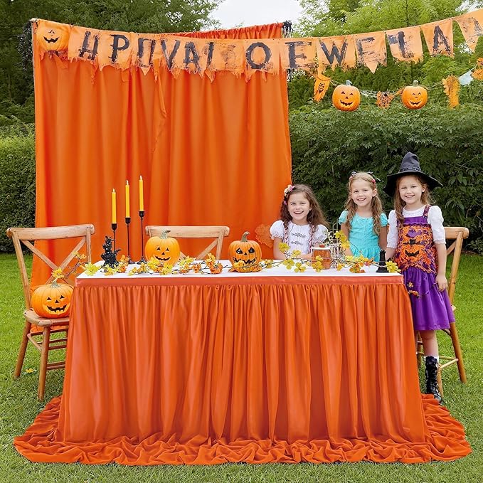 Terracotta 6ft Chiffon Table Skirt for Rectangle Tables or Round Tables Sheer Tablecloth for Halloween Birthday Party Wedding Baby Shower Cake Dessert Decor