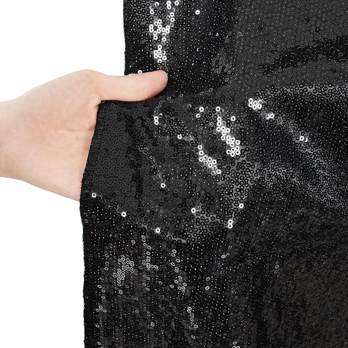Eternal Beauty Black Thick Sequin Backdrop, 4x7 Ft Halloween Glitter Background Curtains for Shimmer Photography Party Wedding Birthday Back Drop Decor