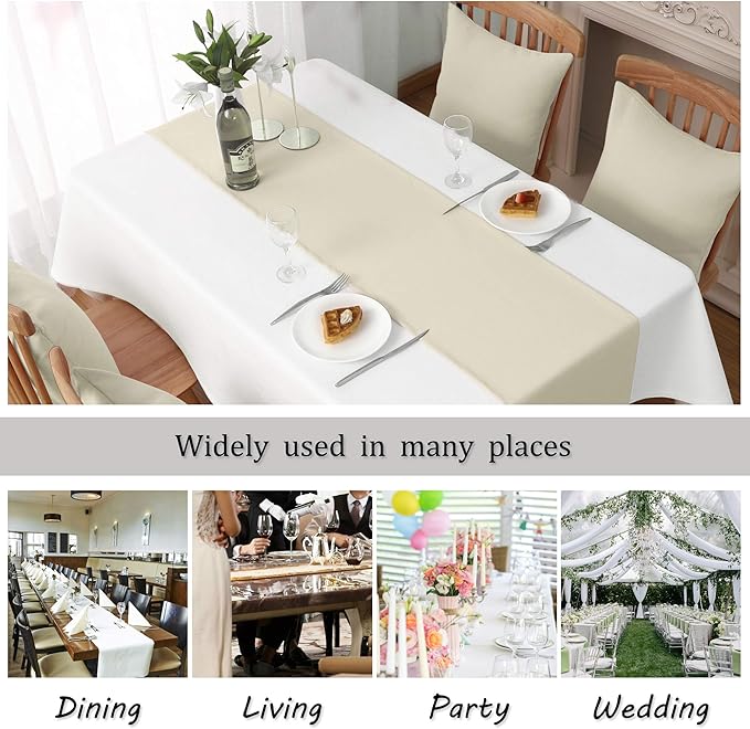 DUALIFE 2 Pack Table Runner 14 x 72 Inch Long Table Cloth Table Runners for Wedding Engagement Banquet Graduations Birthday Party Decorations Cream Beige