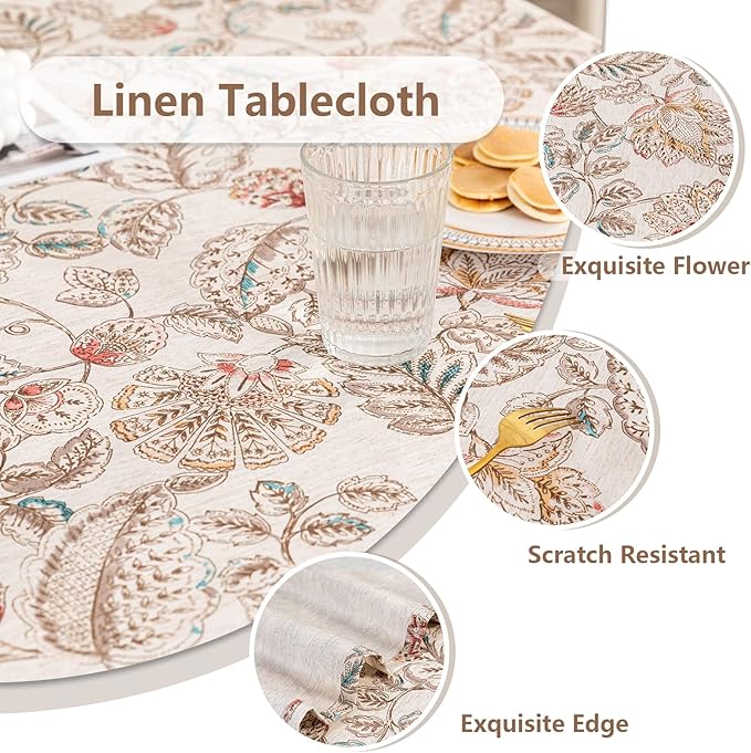 Mysky Home Waterproof Tablecloth Rectangle 60x102 Inch Rustic Burlap Tablecloth Spring Floral Linen Table Cover Farmhouse Decoration Rectangle/Oblong for Holiday, Dinner, Indoor and Outdoor Use, Brown