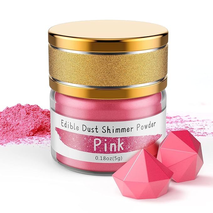 Jelife Pink Edible Luster Dust for Drinks - 5 Grams Food Grade Cake Glitter Dust Shimmer Powdered, Edible Metallic Powder Food Coloring for Cake Decorating, Chocolates, Fondant, Painting & More, Vegan