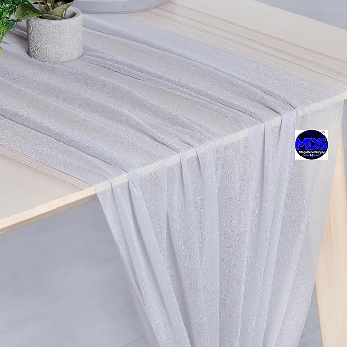 MDS Halloween Chiffon Table Runner - 25 Pack, 29 x 170 Inches, 14ft Each - Sheer Spooky Table Runners for Haunted House Parties, Trick-or-Treat Tables, Witchy Décor, Wedding & Events - Cool Gray