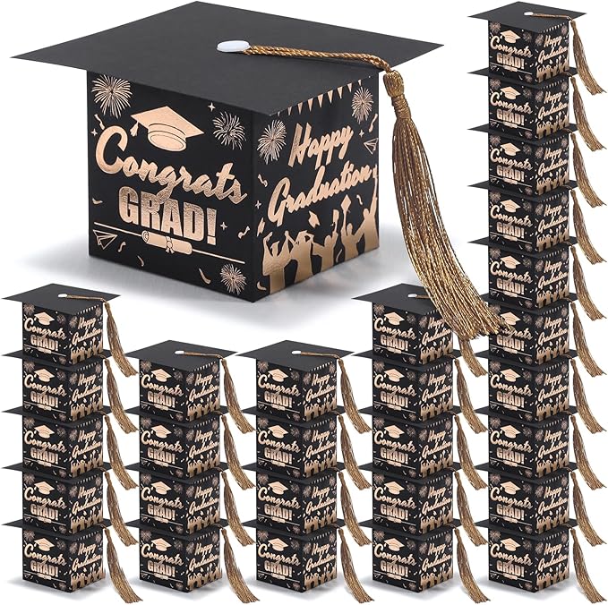 COTOPHER 36 Pack Mini Graduation Cap Gift Boxes with Tassel, Class of 2025 Graduation Candy Boxes Centerpieces for Tables Party Decorations, Small Treat Chocolate Box Graduate Favors Supplies
