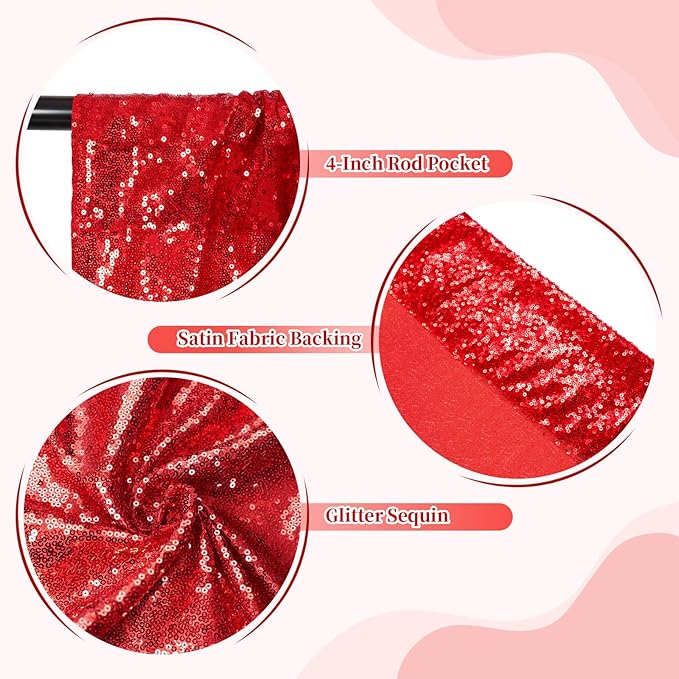 SquarePie Sequin Backdrop Less Transparent Background Sparkly Curtain for Wedding Christmas Party 6FT x 6FT Red