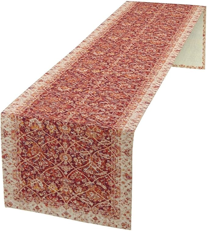 Boho Floral Vintage Table Runner, Retro Red Flower Rustic Country Farmhouse Abstract Pattern for Home Kitchen Table Decor Dining Coffee Room Party Decor 13x36in
