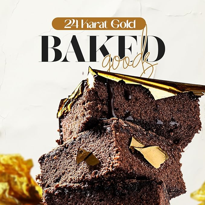 BeePoint 24K Edible Gold Foil Flakes - 400mg Gold Flakes for Cake Decorating, Baking, Cooking, Cupcakes, Chocolates, Drinks - Edible Gold Sheets
