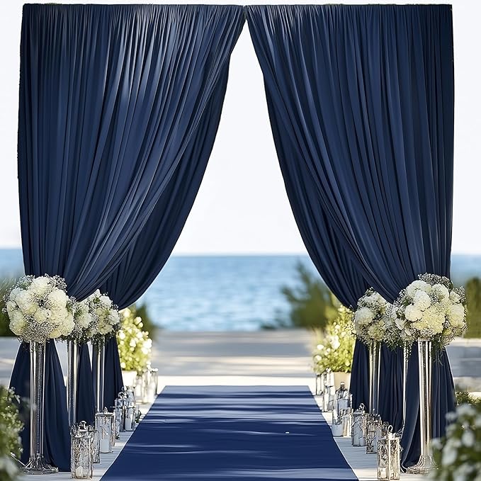 30ftx12ft Wrinkle Free Navy Blue Backdrop Curtain, 6 Panels 12FT Height Navy Blue Wedding Backdrop Drapes, Silky Polyester Back Drop Cloth for Birthday Photography Background Party Backdrop Draping