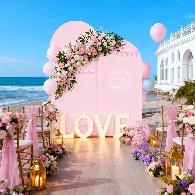 7.2FT Pink Arch Backdrop Cover - Polyester Fitted Wedding Arch Stand Covers Round Top Chiara Arch Backdrop Cover for Birthday Party Banquet Photo Background Decoration