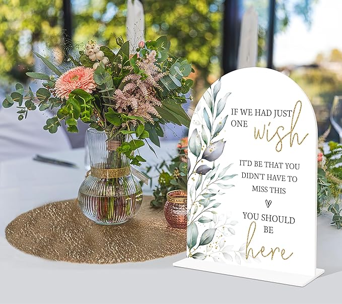 Acrylic Wedding Signs, Greenery Theme You Should Be Here, Memorial Table Sign for Wedding, Bridal Shower Table Decor with Stand, Engagement, Anniversary, Newlywed Events and Parties Supplies, 22