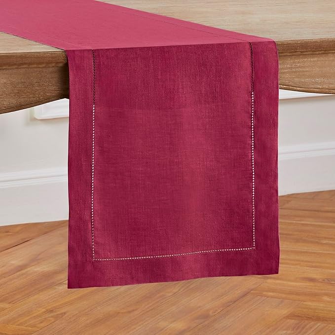 Solino Home Linen Beet Table Runner 72 Inches Long - 100% Pure Linen Hemstitch Table Runner 14 x 72 Inch for Dresser, Dining, Fall, Autumn, Halloween, Thanksgiving, Holiday - Classic Hemstitch