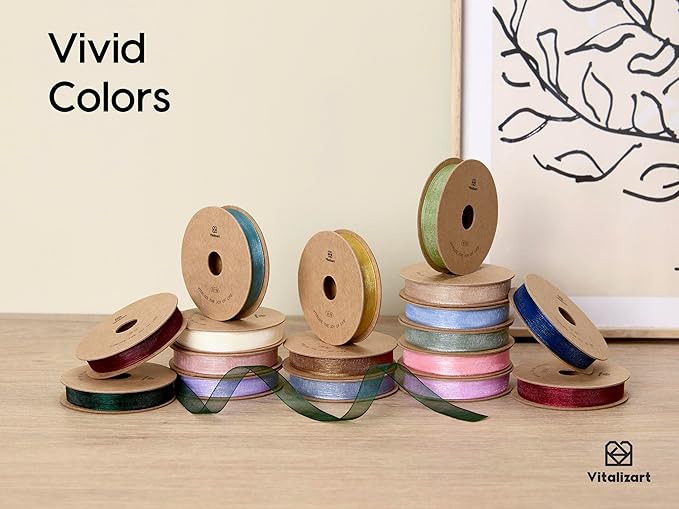 Vitalizart 3/8" x 30Yd Organza Ribbon Red Pink White Sheer Ribbons Set 10 Yd x 3 Rolls Handmade Eco-Friendly for Gift Wrapping Christmas Tree Crafts Bows Wedding Invitations Wreaths