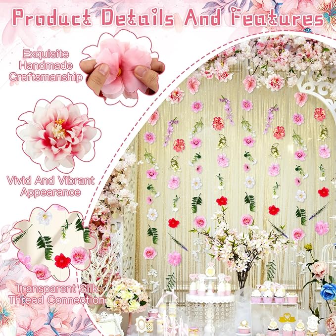 6 PCS 35.4 ft Artificial Hanging Flower Garland, Floral Vines Hanging Flowers for Decoration with Hooks, Wildflower Garland for Wedding Party Background, Birthday, Baby Shower, Home, Garden