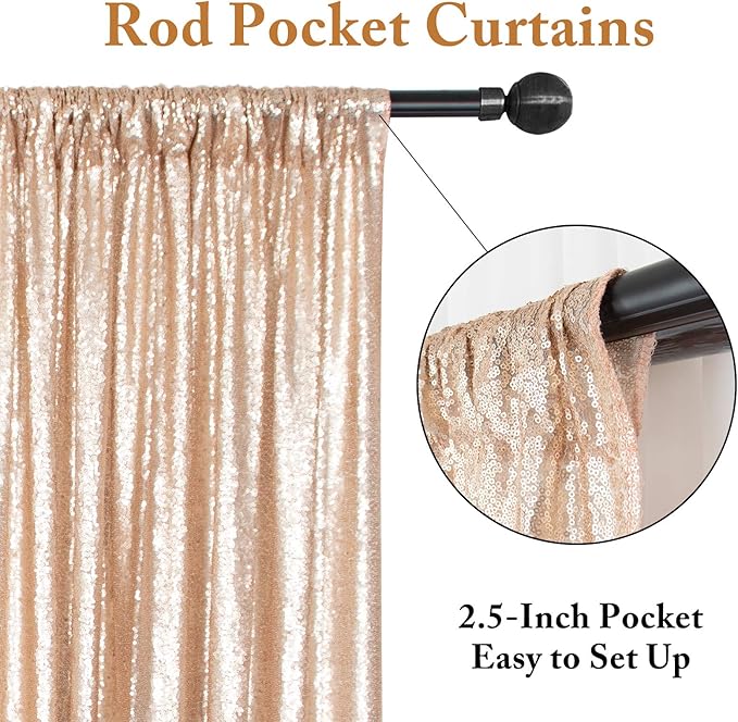 ShinyBeauty Champagne Backdrop Curtains 2 Pieces Sequin Photograph Backdrops 7FTx7FT Panels Sparkly Curtain Shimmer Fabric Background for Weddding,Prom,Birthday Backgrounds