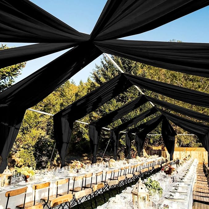 6 Panels Black Ceiling Drapes for Wedding 5ftx30ft Chiffon Fabric Arch Draping Curtains Sheer Drapery for Party Ceremony Birthday Baby Shower Reception Stage Swag Ceiling Decorations
