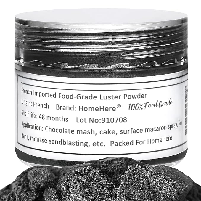 HomeHere Edible Luster Dust Food-Grade Glimmer Powder Glitter for Cake Decorating 7g, Edible Sprinkle Glitter for Cocktails Drinks Baking Candy Dessert Chocolate Vegan Tasteless, Black