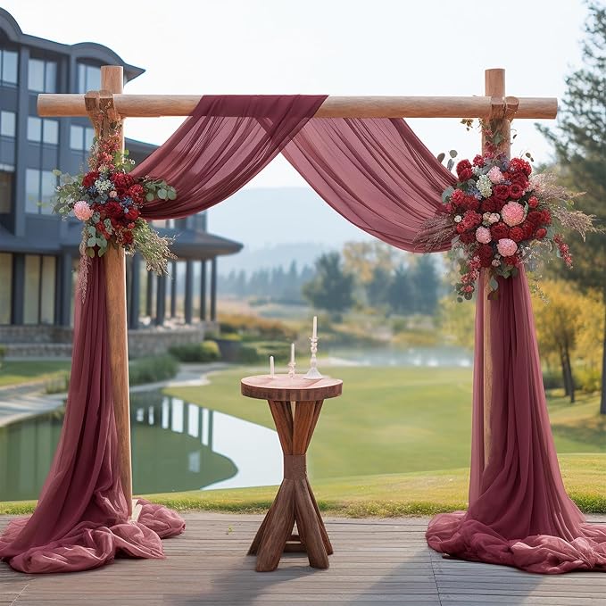 Arch Drapes for Wedding Arch Draping Fabric Burgundy Sheer Backdrop Curtain for Ceremony Bridal Party Decor 19Ft Length x 28" Width 2 Panel