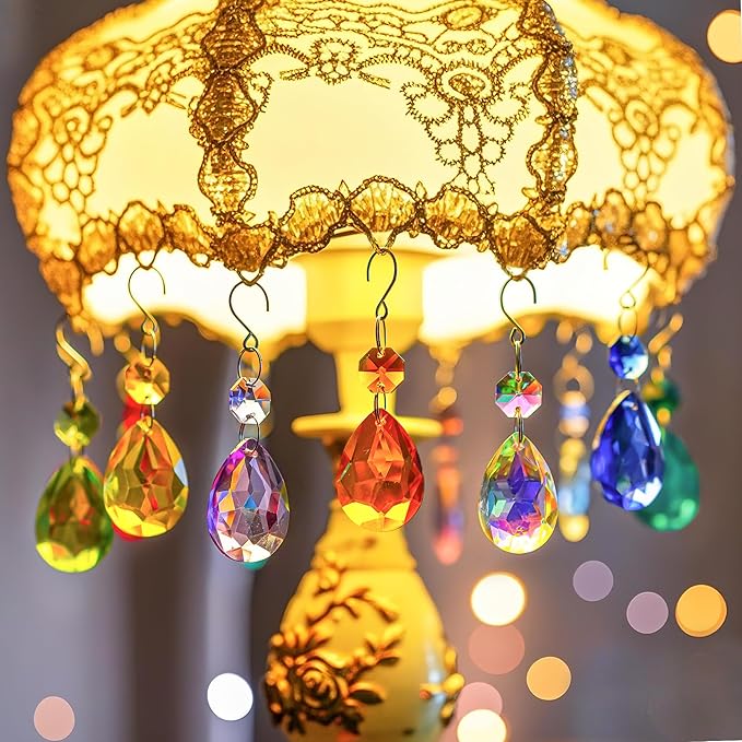 H&D HYALINE & DORA 3Inch Crystal Suncatcher Bauhinia Prisms Pendants 10Pcs Chandelier Crystals Replacement Hanging Sun Catcher Beads for DIY Arts Crafts Decor (Cyan Blue)