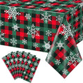 6Pcs Christmas Buffalo Plaid Snowflake Party Tablecloths Decorations,Plastic Red and Green Checkered Rectangle Table Cover for Winter Christmas New Year Birthday Holiday Party Decorations,54x108 inch