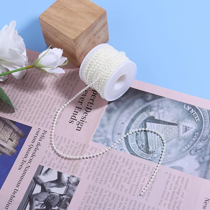 Pearls String Beads 33 Feet Crafts Faux Pearl Roll for Christmas Garland Flowers Wedding Party Jewelry Decoration(3mm Ivory)