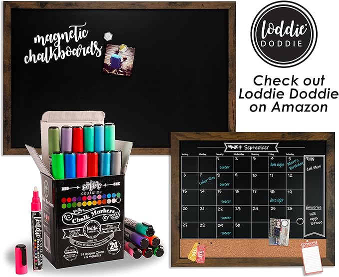 Loddie Doddie Magnetic Chalkboard Sign - 20 x 30 in Rustic Wood Frame - Easy-Erase Surface & Chalkboard Calendar for Wall - Magnet Board for Wall
