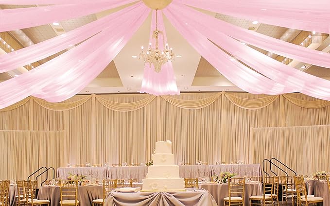 6 Panels Pink Ceiling Drapes for Wedding 5ftx15ft Ceiling Drapes Wedding Arch Draping Fabric Cheesecloth Sheer Curtain Romantic Ceiling Decorations for Weddings Party Banquet Ceremony Stage