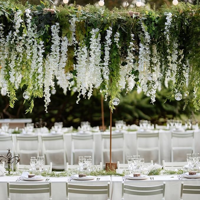 Wisteria Hanging Flowers,Fake Hanging Flowers,Wisteria artificiales Garland for Home Wedding Arch Floral Party Garden Ceremony Outdoor Decor,3.6 feet Long(48,White)