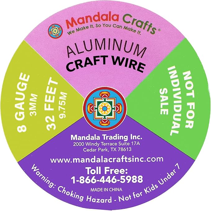 Mandala Crafts 8 Gauge Anodized Aluminum Craft Wire for Jewelry Making - 120 FT Colored Flexible Silver Black Gold Purple Red Kelly Green Wire - Bendable for Bonsai Armature Crafting Sculpting