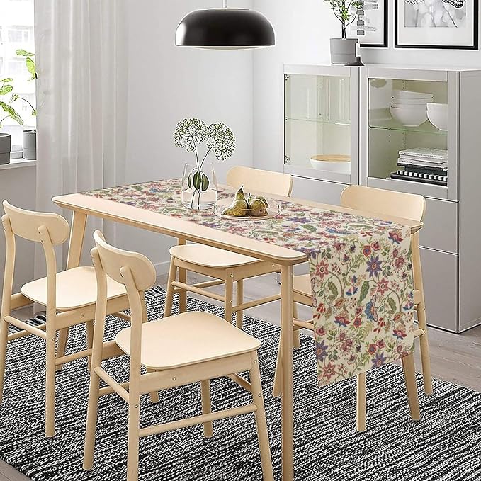 Spring Floral Table Runner, Boho Floral Pattern Natural Plant Table Decoration for Home Kitchen Restaurant Holiday Party,13in（33cm） W * 108in（274cm） L