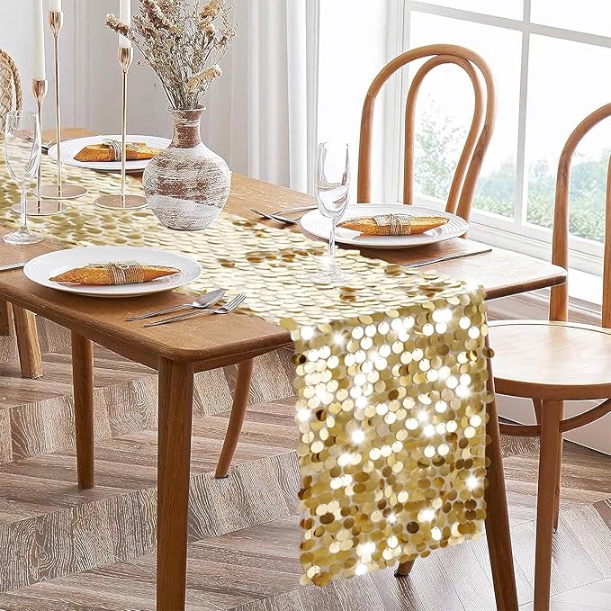 VHH Sequin Table Runner 12 x 108 inches Gold Table Runner, Glitter Runner for Party Wedding Birthday, Party Spring Easter Rustic, Birthday Supplies Decorations (1 Pack).
