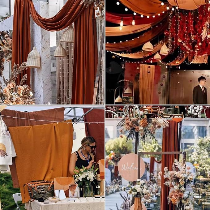 4 Panels Wedding Arch Draping Fabric 28" x20Ft Chiffon Wedding Arch Drapes Chiffon Fabric Drape Sheer Backdrop Curtain for Weddings Party Ceremony Birthday Reception Backdrop Ceiling Décor(Terracotta)