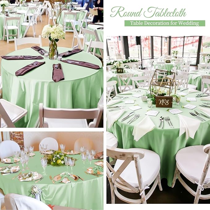 fani 6 Pack 120 Inch Sage Green Satin Tablecloth - Silky Round Tablecloth Overlay Smooth Fabric Table Cover, Bright Table Decoration for Wedding Party Banquet Events Restaurant Kitchen Dining