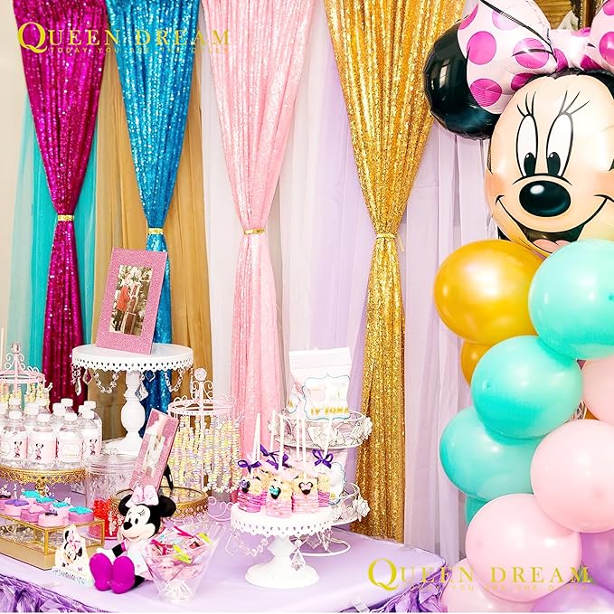 Hot Pink Sequin Backdrop Curtain for Party Fuchsia Background Drapes Panels 6FT x 8FT Glitter Fabric (3 Pieces 2FT x 8FT)