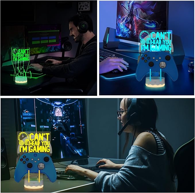 Light Up Headset and Controller Stand, 16 Colors 3D LED Lights Gamepad Headphone Holder with Remote Control, Game Controller Hanger for All Universal Gaming PC Accessories