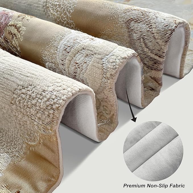 HeMiaor Exquisite Table Runner with Chenille and Elegant Chic Jacquard Textured Damask Design with Beaded Tassels for Daily Decoration 120 inches Long Beige