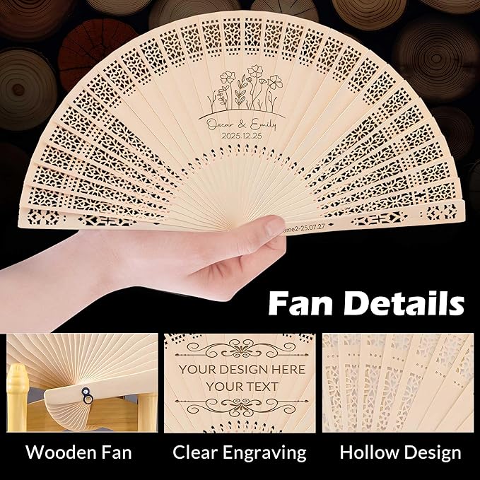 10 PCS Custom Fans Personalized Folding Fans for Line Dancing Wooden Hand Fan Wedding Favors Bulk Fans for Guests Party Event Use (Style15)