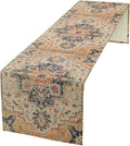 Bohemia Orange Table Runner, Rustic Farmhouse Vintage Geometric Floral Print Table Cover for Home Kitchen Dining Table Party Decor, 13x108inch