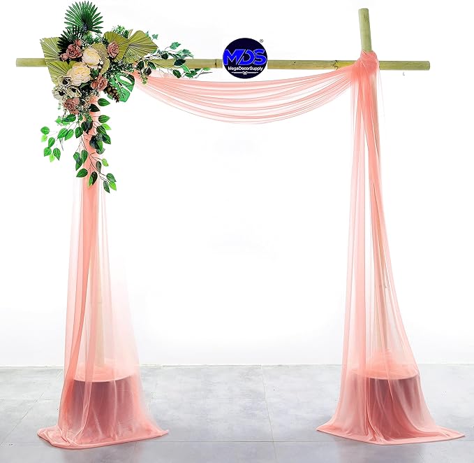 MDS Halloween Chiffon Draping Fabric - 1 Panel, 30" Wide x 100ft Long - Sheer Spooky Arbor & Canopy Drapery for Haunted House Backdrops, Party Ceilings, DIY Costumes & Themed Events - Peach