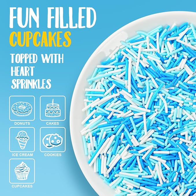 Blue and White Jimmies Sprinkles for Baking 7 oz - Winter Sprinkles for Cookies, Cakes, Cupcakes, Ice Cream, Chocolate | Perfect for Baby Shower Birthday Christmas Parties & Celebrations