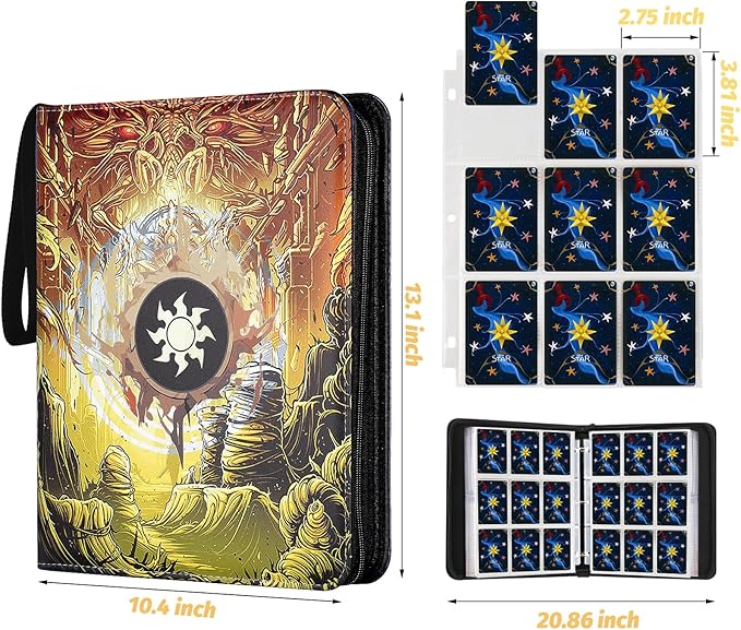 Trading Card Binder for MTG Cards, Premium 9 Pocket Card Binder, 720 Double Sided Pocket Collector Card Album for Standard Cards,Card Collection Folder for YGO/PTCG/Game Cards (Yellow Print)