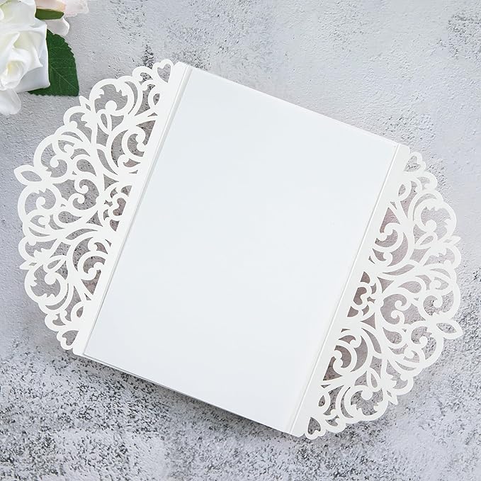 20Pcs Rose Gold Glitter Laser Cut Invitation Cards With Blank Inner Sheets for Wedding Cards Bridal Shower Engagement Quinceanera Invitation (No Envelopes)