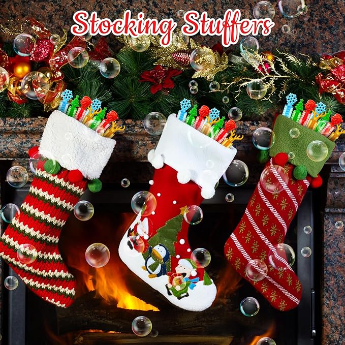 Christmas Party Favors Goodie Bags Stocking Stuffers for Kids 32 Pack, Small Mini Bubbles Wand Toys Gifts for Toddlers, Christmas School Classroom Party Supplies Prizes Treats Trinkets for Students